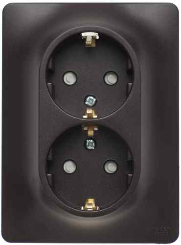 Schneider Electric Glossa Шоколад Розетка 2-местная с заземляющими контактами со шторками 16А, в сборе IP20 скрытая установка GSL000826