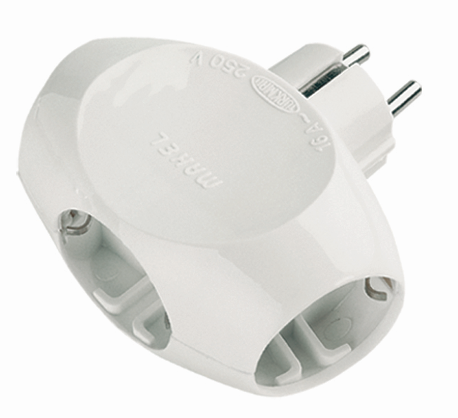 MAKEL Разветвитель 3 гнезда с заземляющими контактами Белый без шторок #Sp+3Ss/H-16A-0 (тройник) 10015