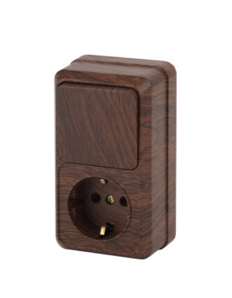 Эра  Quadro Венге Блок розетка + выключатель вертикальный 10(16)А-250В, IP20, открытая установка